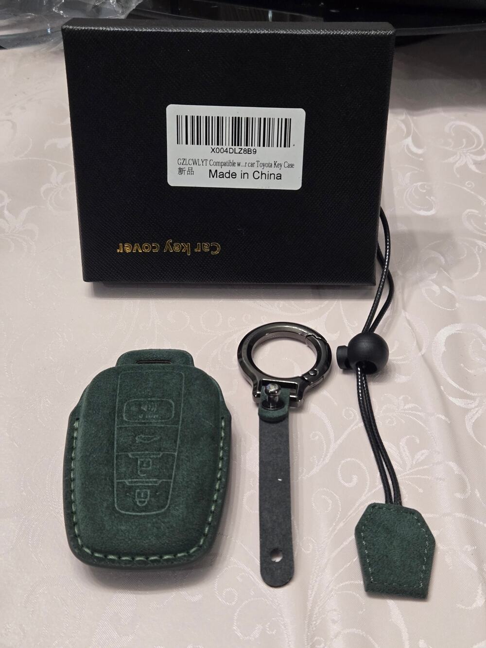 Toyota Smart Key Fob Suede Leather Case Cover Green w/ Key Ring New OB
